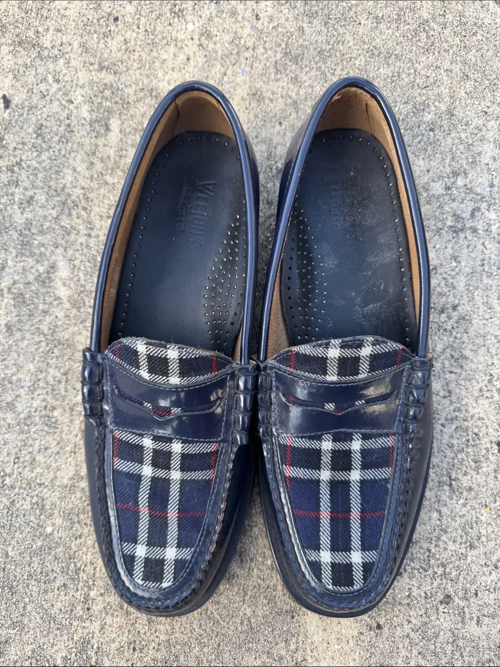 G.H. Bass & Co. Navy Patent Leather Larson Plaid Weejun Loafers 8D
